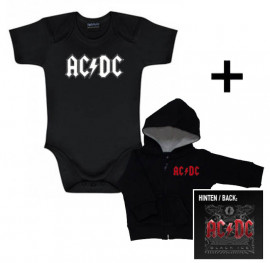 Juego de regalo con chaqueta para bebé de AC/DC Black Ice con cremallera y capucha y body de AC/DC